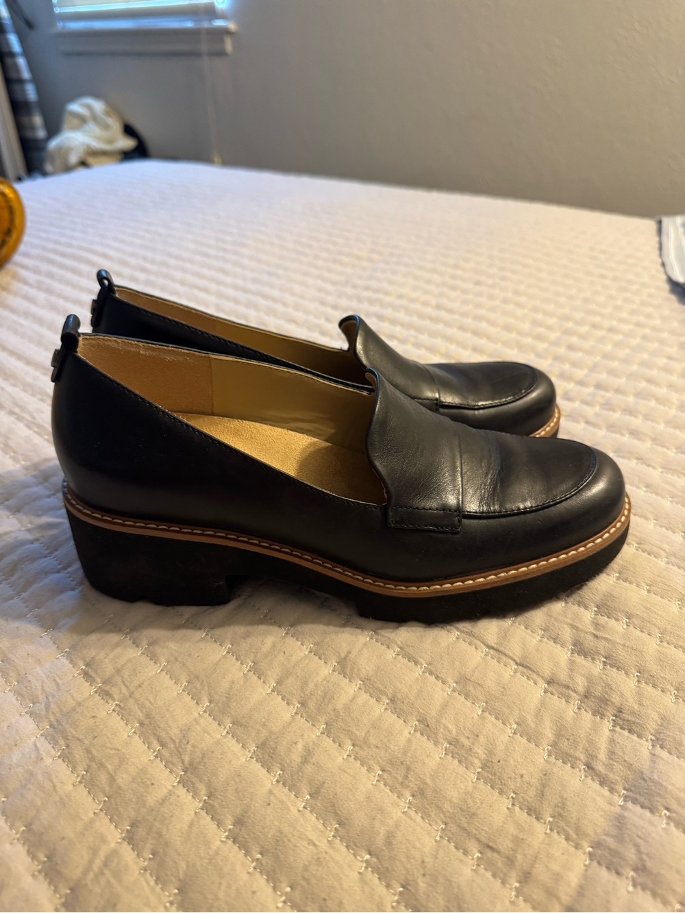 Naturalizer Black Leather Platform Loafers